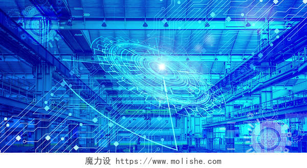 蓝色科技工厂科技线条科技感齿轮工业背景